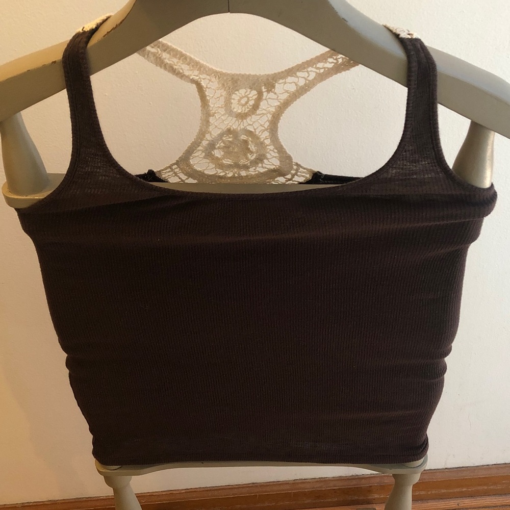 Mude brown Lace Back Tank Top